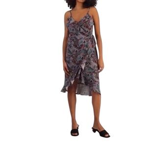 Bar Ill Wrap Midi Ruffle Dress‎ wrap Tie Waist VNeck, Multi-Color, Medium